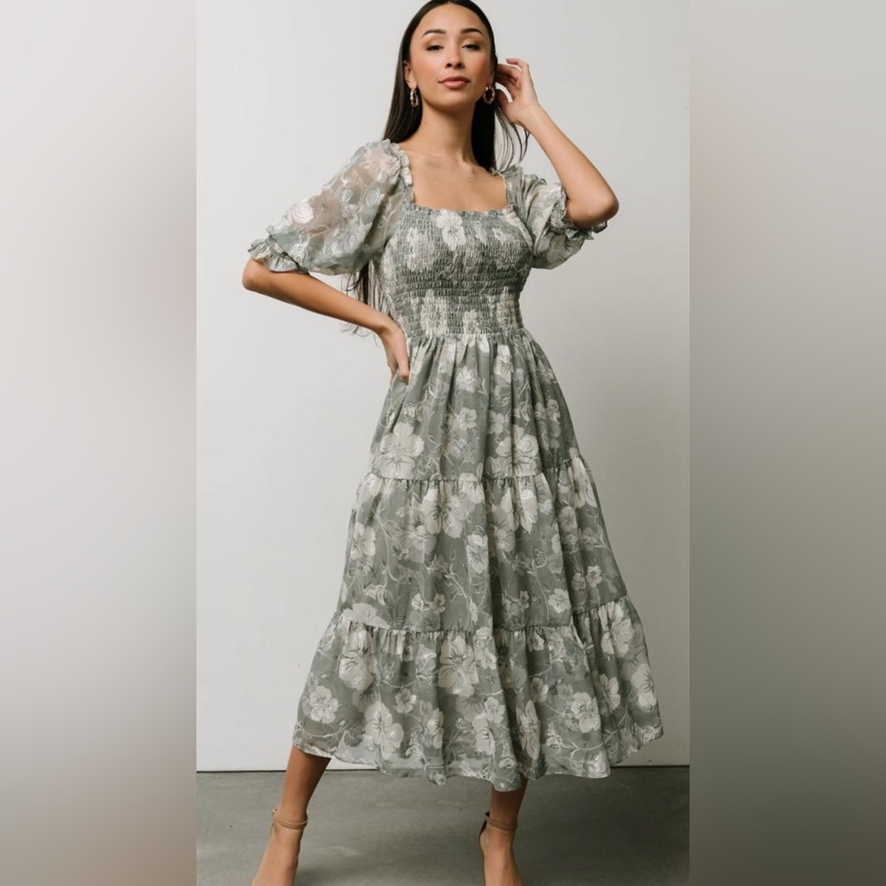 Baltic Born Fabian Jacquard Midi Dress Sage Green size L